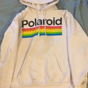 polaroid white w rainbow hoodie!!